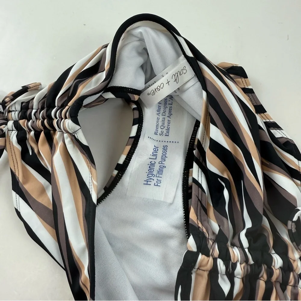 Salt + Cove Bikini Bottom Juniors Size XS Tan Black Tan Wavy Stripe Side Tie NWT